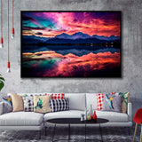 Moutain And Sky_Reflection_Of_The_Vibrant_Night_Sky Framed Canvas Prints Wall Art, Floating Frame, Large Canvas Home Decor