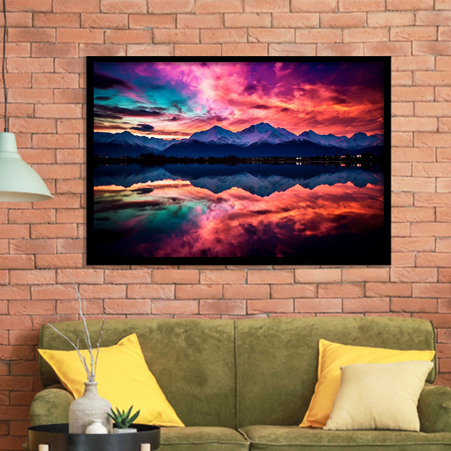 Moutain And Sky_Reflection_Of_The_Vibrant_Night_Sky Framed Art Prints Wall Decor, Framed Picture, Large Art Prints