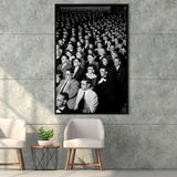 Movie Audience Wearing 3D Glasses Black And White Print Framed Canvas Prints Wall Art Home Decor, Floating Frame