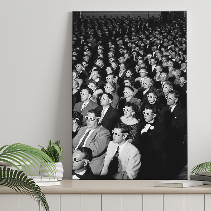 Movie Audience Wearing 3D Glasses Black And White Print Canvas Prints Wall Art Home Decor