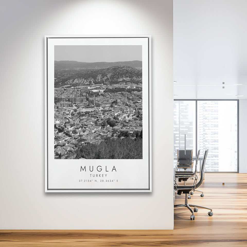 Mugla Turkey Black And White Art Framed Canvas Prints Wall Art Home Decor, Floating Frame