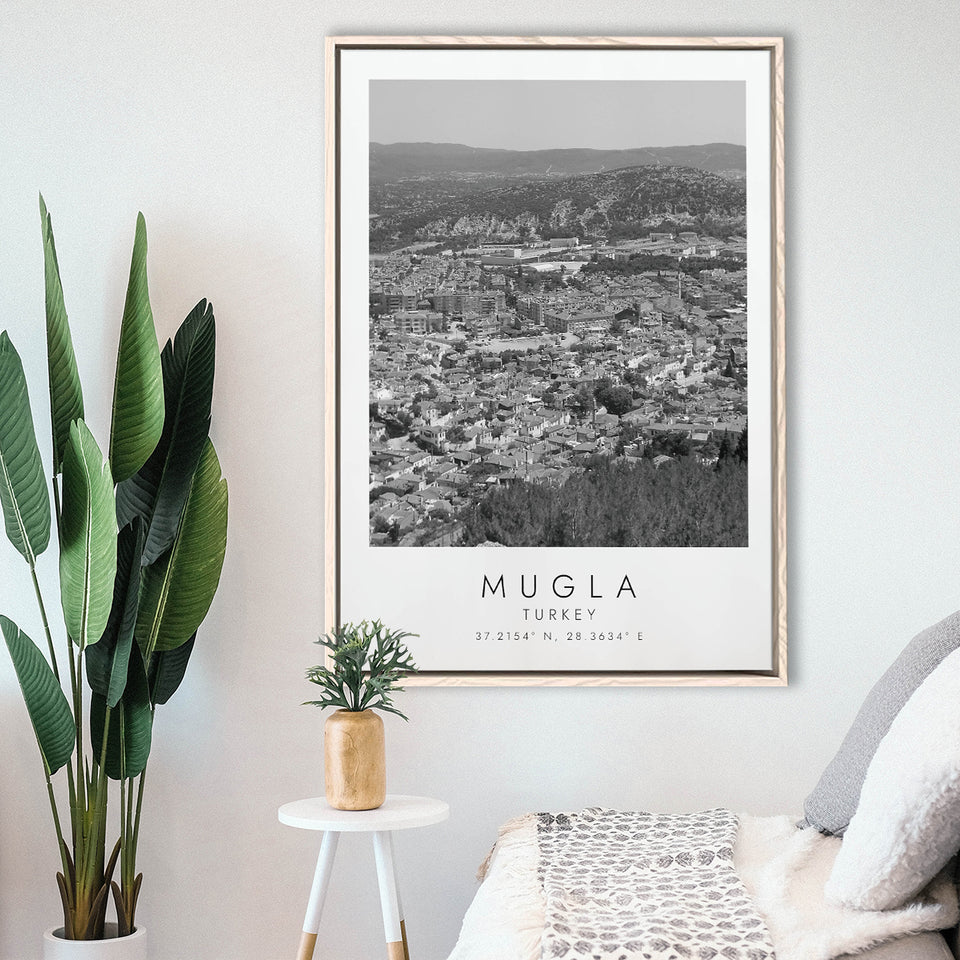Mugla Turkey Black And White Art Framed Canvas Prints Wall Art Home Decor, Floating Frame