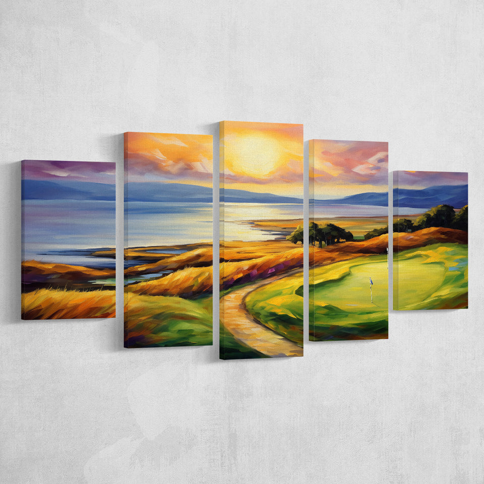 Muirfield Golf Club Gullane Scotland Oil Painting Mixed 5 Panel Large Canvas Prints Wall Art Decor