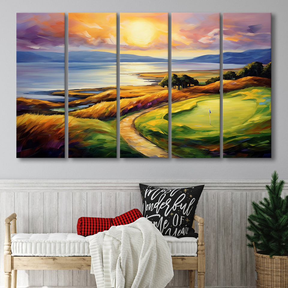 Muirfield Golf Club Gullane Scotland Oil Painting,5 Panel Extra Large Canvas Prints Wall Art Decor