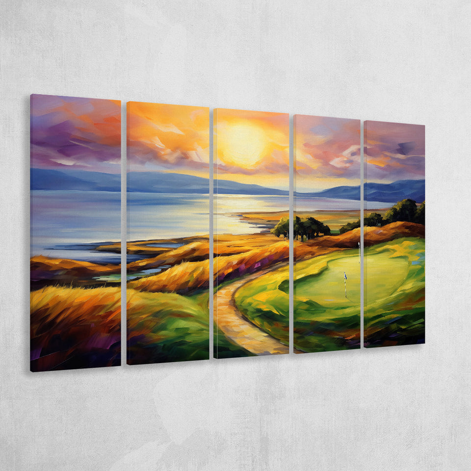 Muirfield Golf Club Gullane Scotland Oil Painting,5 Panel Extra Large Canvas Prints Wall Art Decor