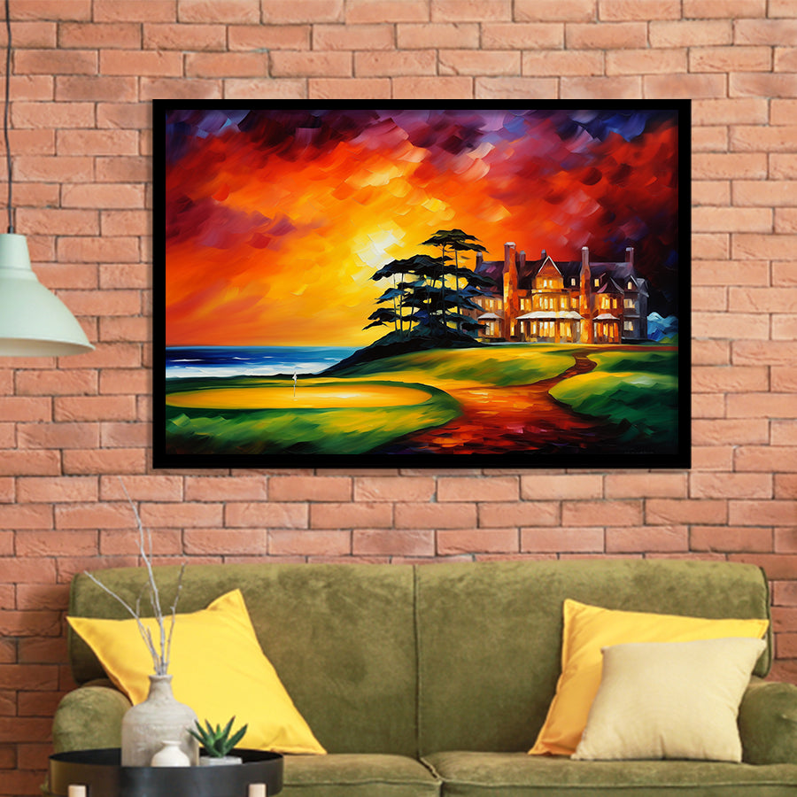 Muirfield Golf Club Hole 18 Gullane Scotland Oil Painting Framed Art Prints Wall Decor, Framed Painting Art