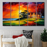 Muirfield Golf Club Hole 18 Gullane Scotland Oil Painting,5 Panel Extra Large Canvas Prints Wall Art Decor