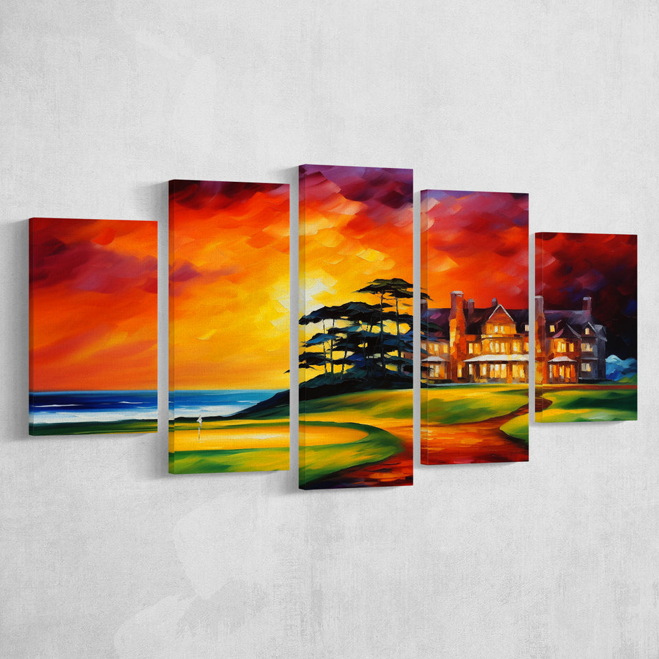 Muirfield Golf Club Hole 18 Gullane Scotland Oil Painting Mixed 5 Panel Large Canvas Prints Wall Art Decor