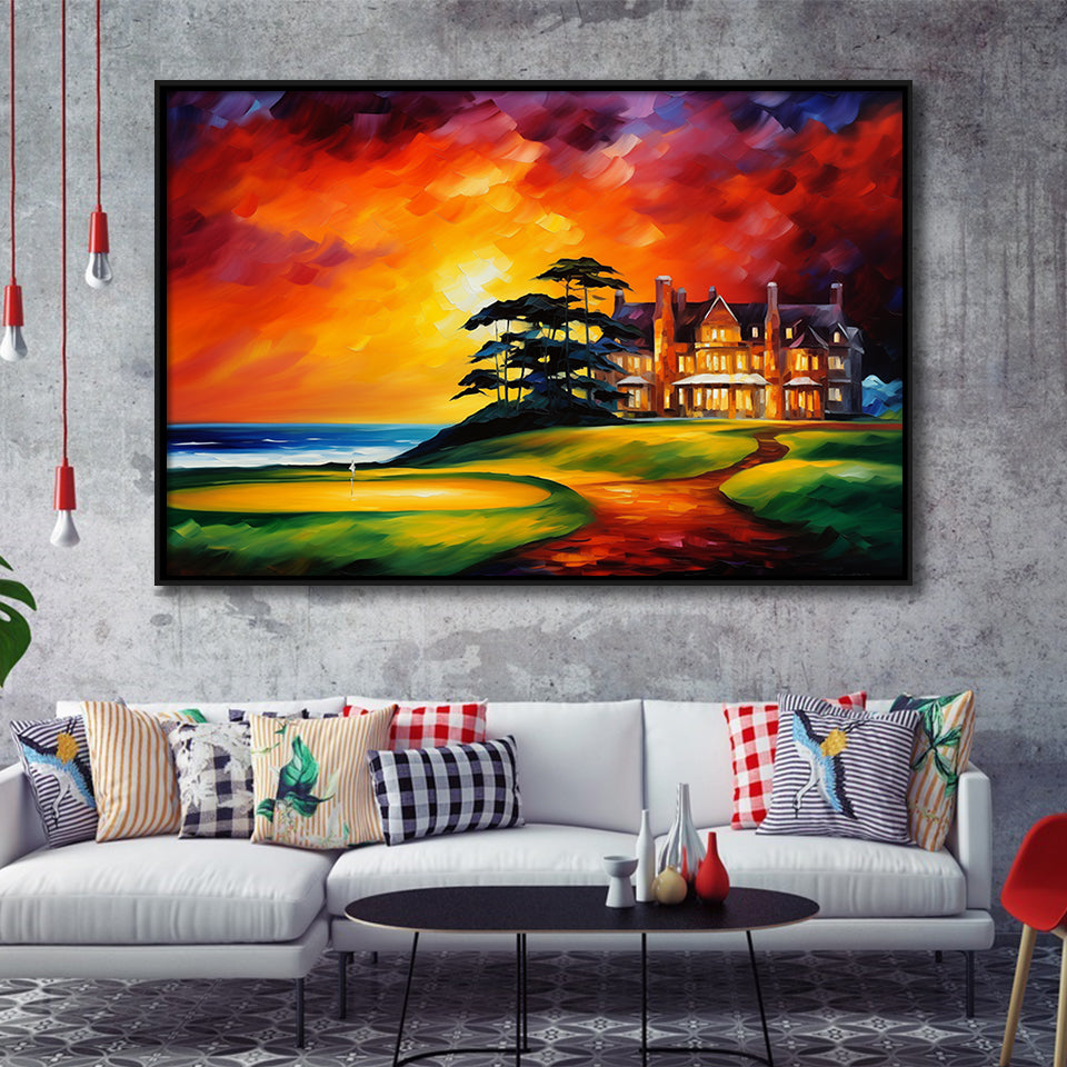 Muirfield Golf Club Hole 18 Gullane Scotland Oil Painting, Framed Canvas Prints Wall Art Decor, Floating Frame