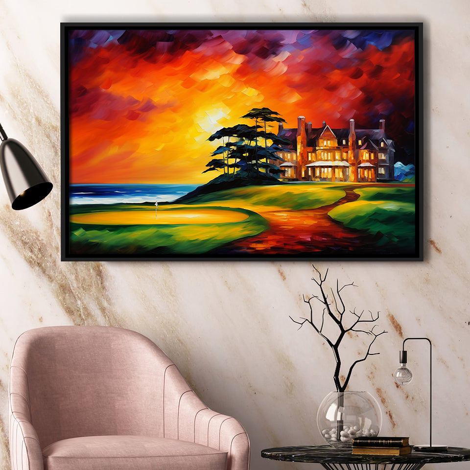 Muirfield Golf Club Hole 18 Gullane Scotland Oil Painting, Framed Canvas Prints Wall Art Decor, Floating Frame