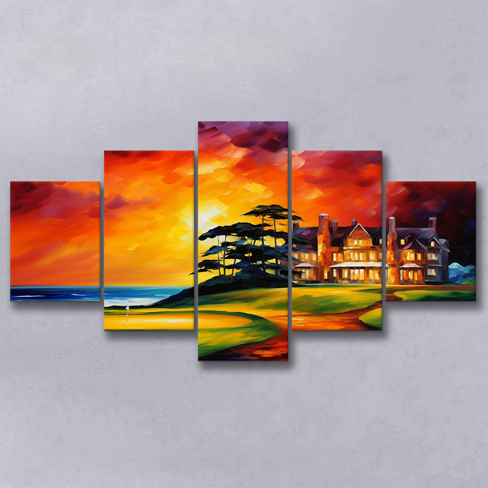 Muirfield Golf Club Hole 18 Gullane Scotland Oil Painting Mixed 5 Panel Large Canvas Prints Wall Art Decor
