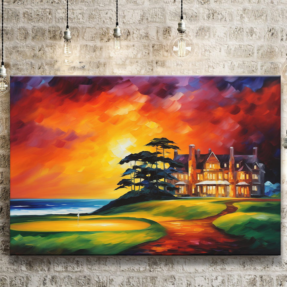 Muirfield Golf Club Hole 18 Gullane Scotland Oil Painting Canvas Prints Wall Art, Painting Art Home Decor