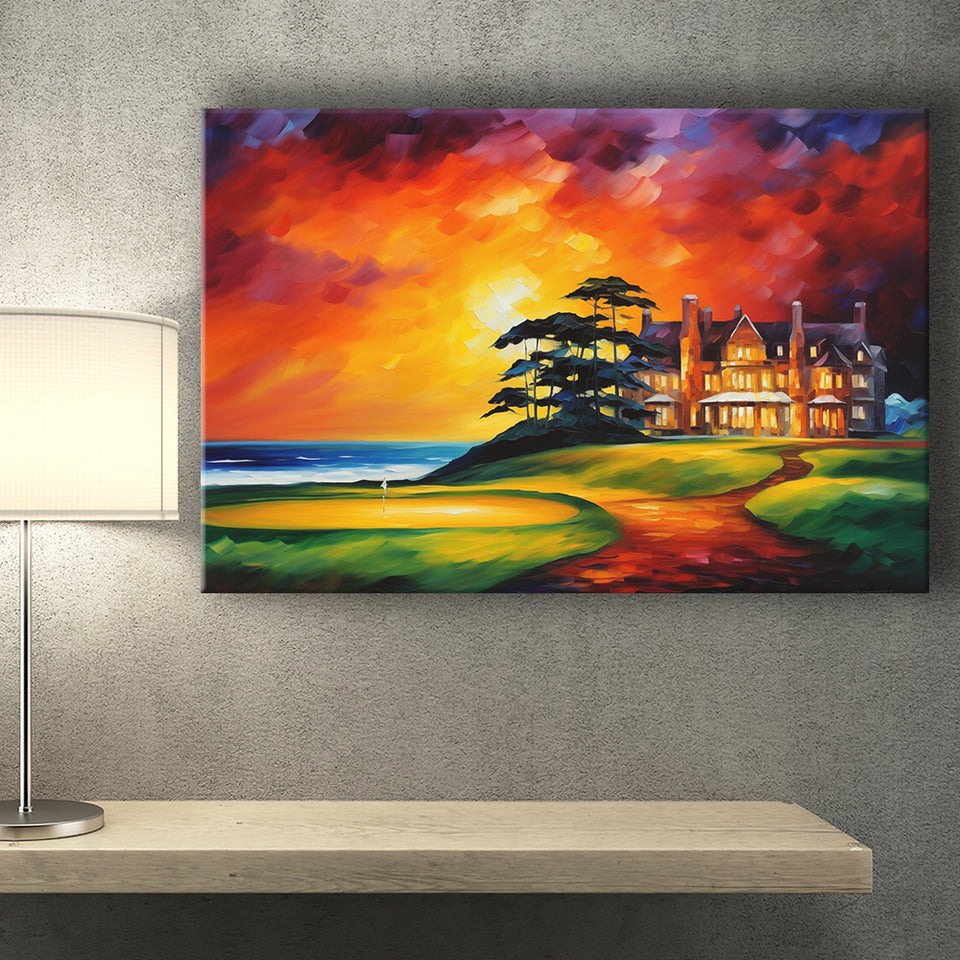Muirfield Golf Club Hole 18 Gullane Scotland Oil Painting Canvas Prints Wall Art, Painting Art Home Decor