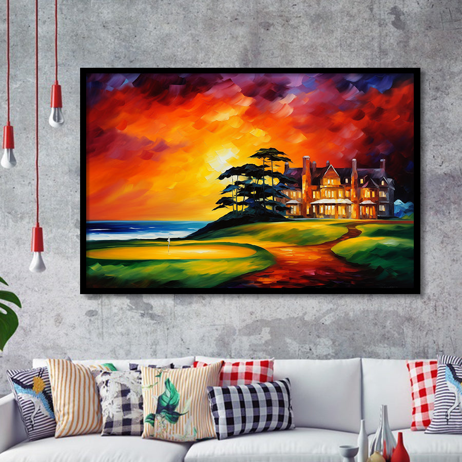 Muirfield Golf Club Hole 18 Gullane Scotland Oil Painting Framed Art Prints Wall Decor, Framed Painting Art