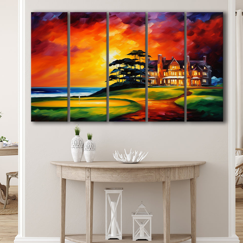 Muirfield Golf Club Hole 18 Gullane Scotland Oil Painting,5 Panel Extra Large Canvas Prints Wall Art Decor