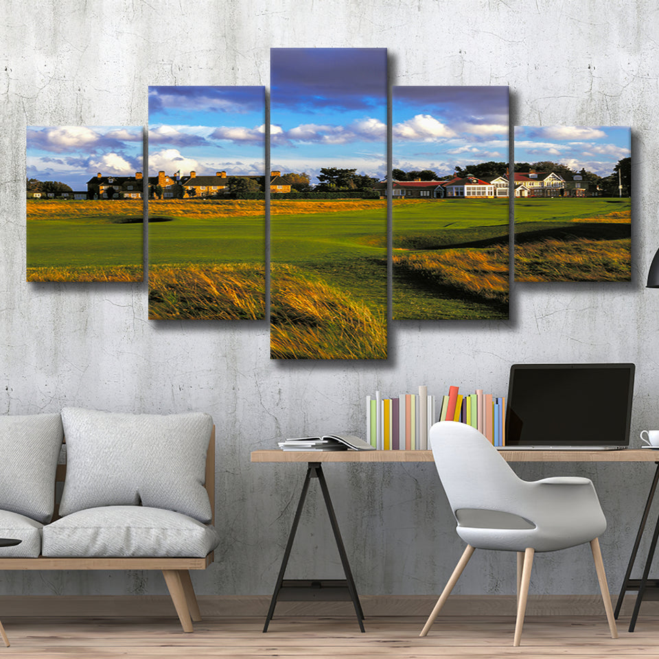 Muirfield Golf Club Hole 18, Gullane, Scotland, Golf Art Print, 5 Panels Canvas Prints Wall Art Decor