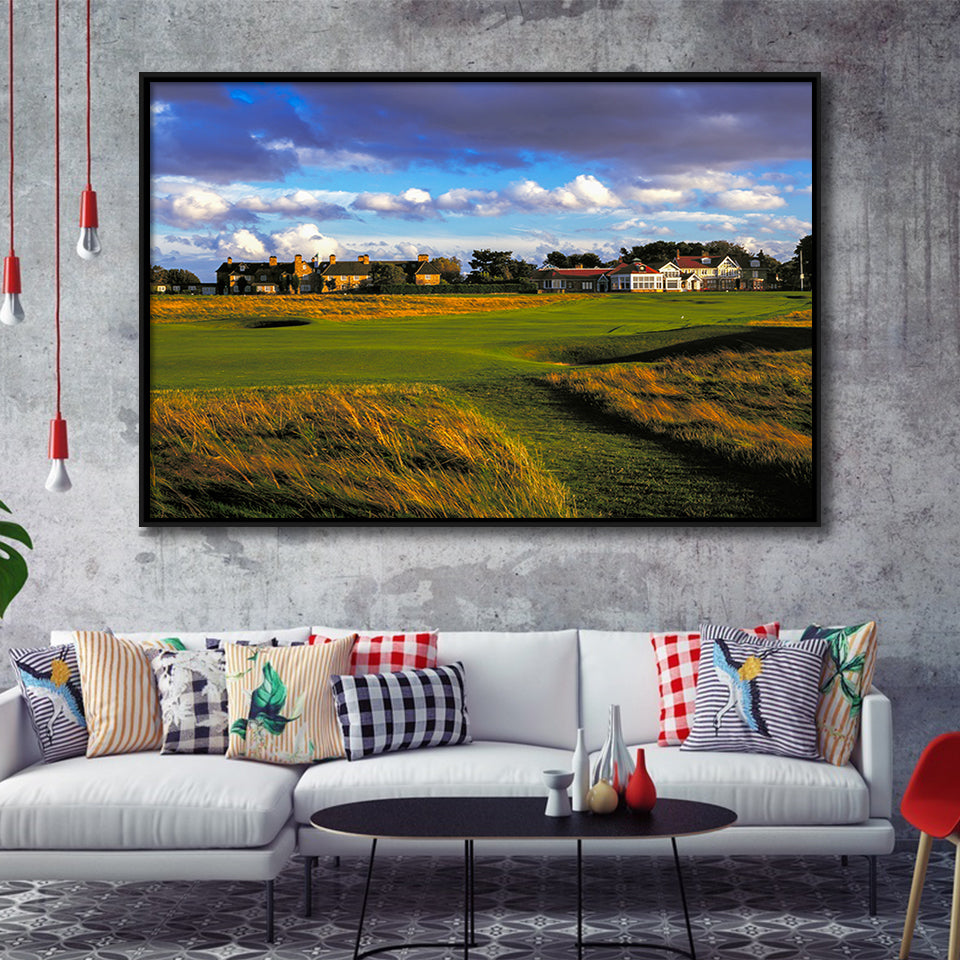 Muirfield Golf Club Hole 18, Gullane, Scotland, Golf Art Print, Framed Canvas Prints Wall Art Decor, Floating Frame