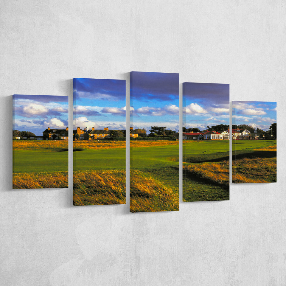 Muirfield Golf Club Hole 18, Gullane, Scotland, Golf Art Print, 5 Panels Canvas Prints Wall Art Decor