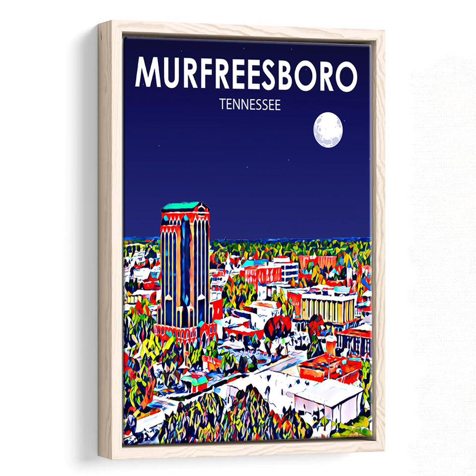 Murfreesboro Tennessee Art Night Landscape, Large Canvas, Framed Canvas Print Wall Art Home Decor, Floating Frame