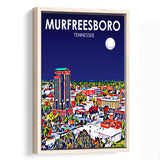 Murfreesboro Tennessee Art Night Landscape, Large Canvas, Framed Canvas Print Wall Art Home Decor, Floating Frame