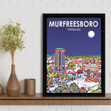 Murfreesboro Tennessee Art Night Landscape, Large Canvas, Framed Canvas Print Wall Art Home Decor, Floating Frame