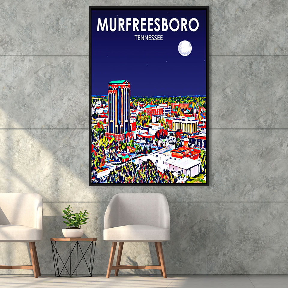 Murfreesboro Tennessee Art Night Landscape, Large Canvas, Framed Canvas Print Wall Art Home Decor, Floating Frame