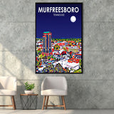 Murfreesboro Tennessee Art Night Landscape, Large Canvas, Framed Canvas Print Wall Art Home Decor, Floating Frame