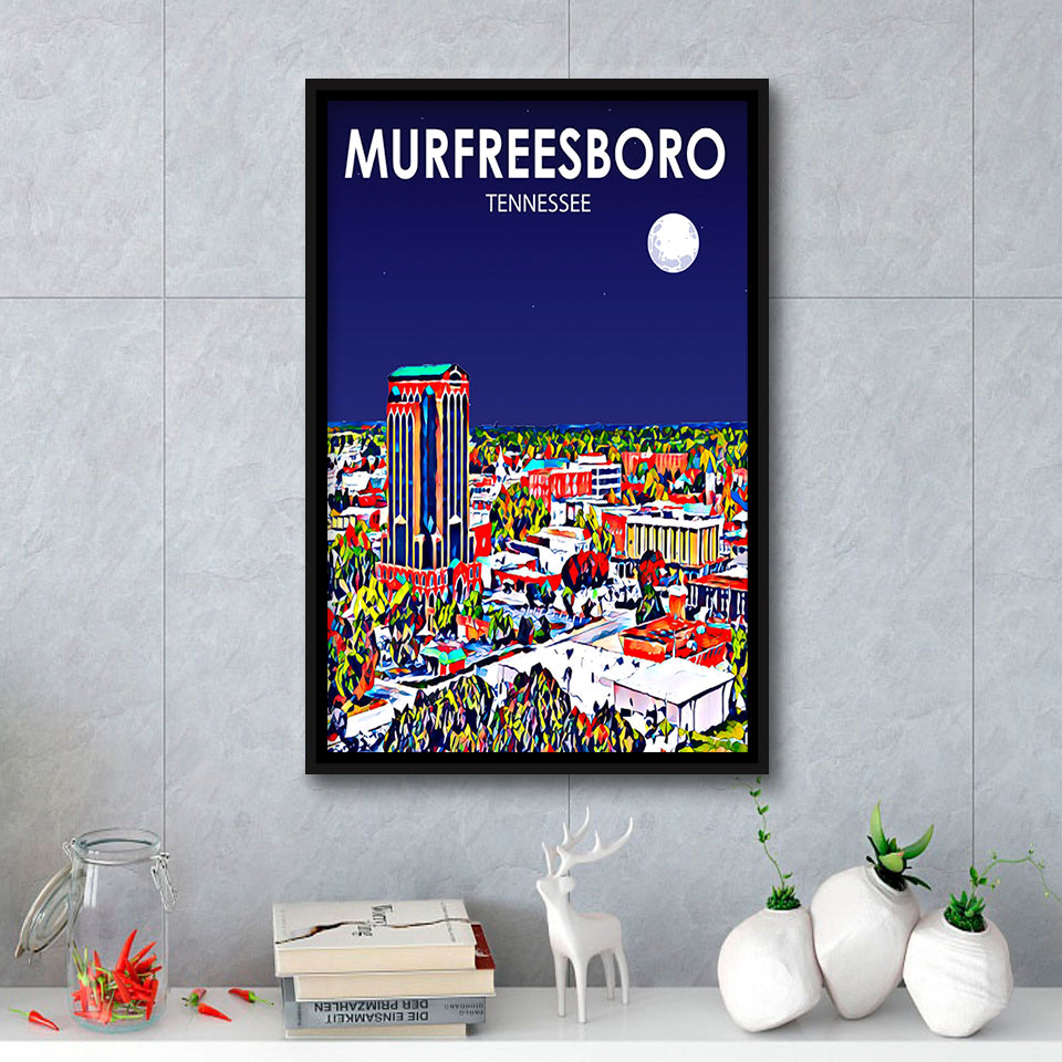 Murfreesboro Tennessee Art Night Landscape, Large Canvas, Framed Canvas Print Wall Art Home Decor, Floating Frame