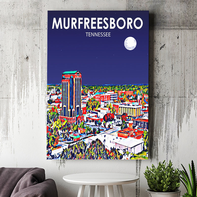 Murfreesboro Tennessee Art Night Landscape ,City Art Print, Large Canvas, Canvas Print Wall Art Home Decor