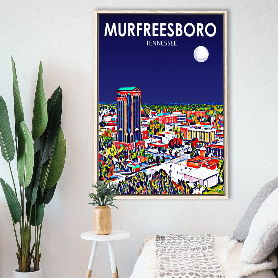 Murfreesboro Tennessee Art Night Landscape, Large Canvas, Framed Canvas Print Wall Art Home Decor, Floating Frame