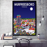 Murfreesboro Tennessee Art Night Landscape, City Art Print, Framed Art Print Wall Art Home Decor, Framed Picture