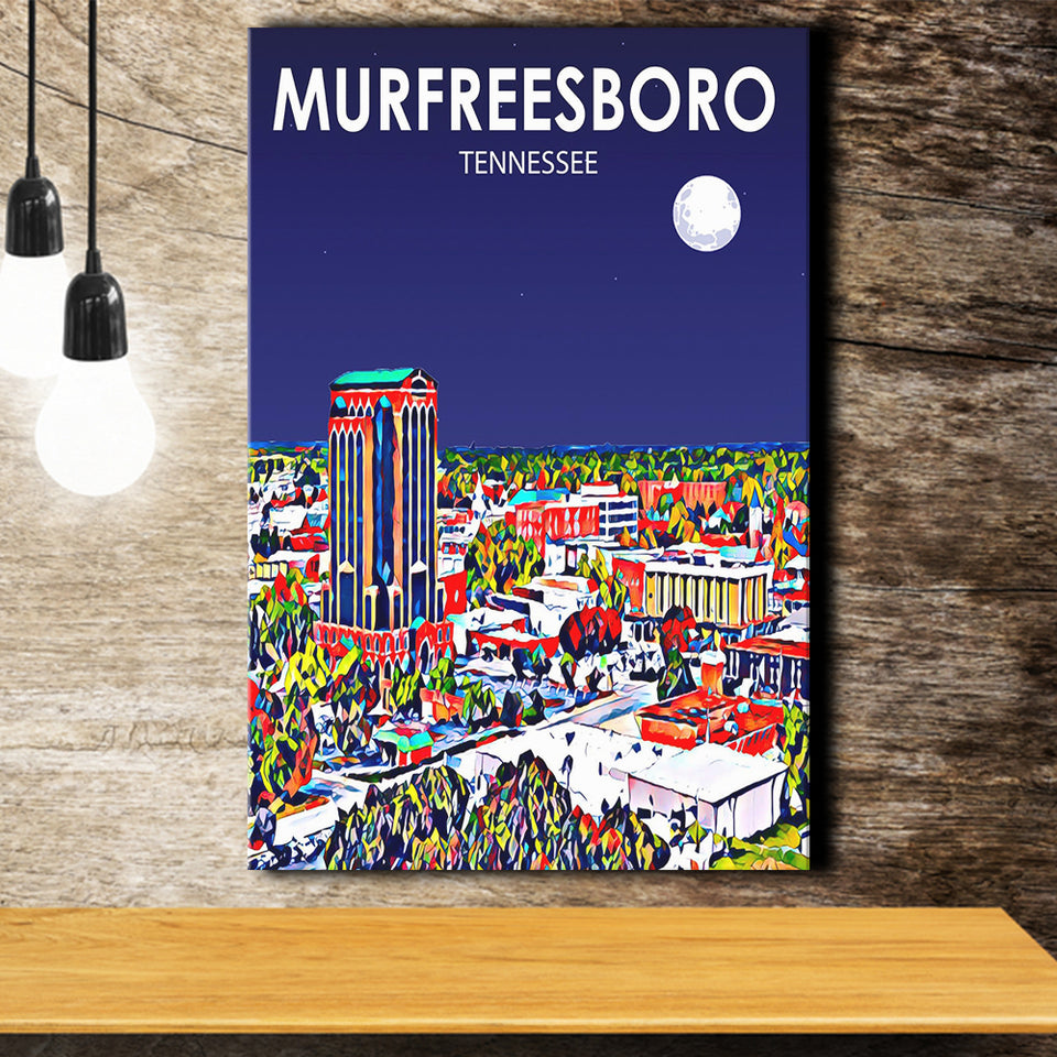 Murfreesboro Tennessee Art Night Landscape ,City Art Print, Large Canvas, Canvas Print Wall Art Home Decor