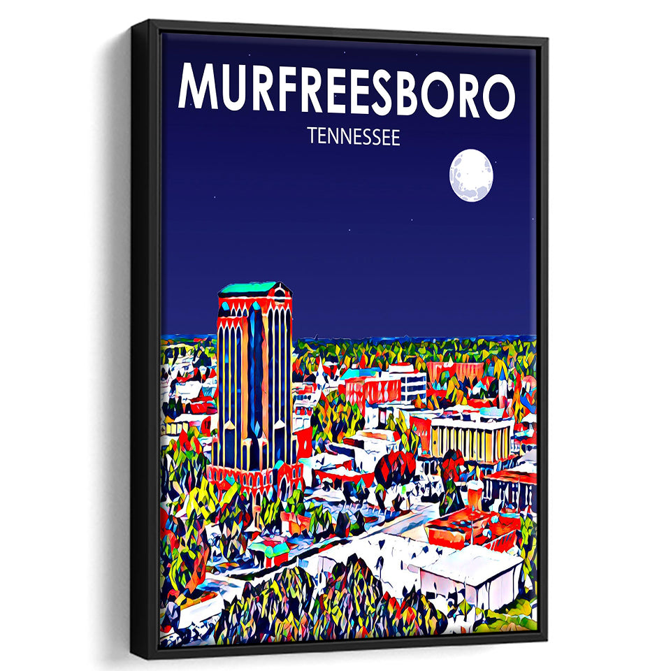Murfreesboro Tennessee Art Night Landscape, Large Canvas, Framed Canvas Print Wall Art Home Decor, Floating Frame