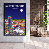 Murfreesboro Tennessee Art Night Landscape, Large Canvas, Framed Canvas Print Wall Art Home Decor, Floating Frame
