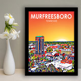 Murfreesboro Tennessee Art Sunset Landscape, City Art Print, Framed Art Print Wall Art Home Decor, Framed Picture