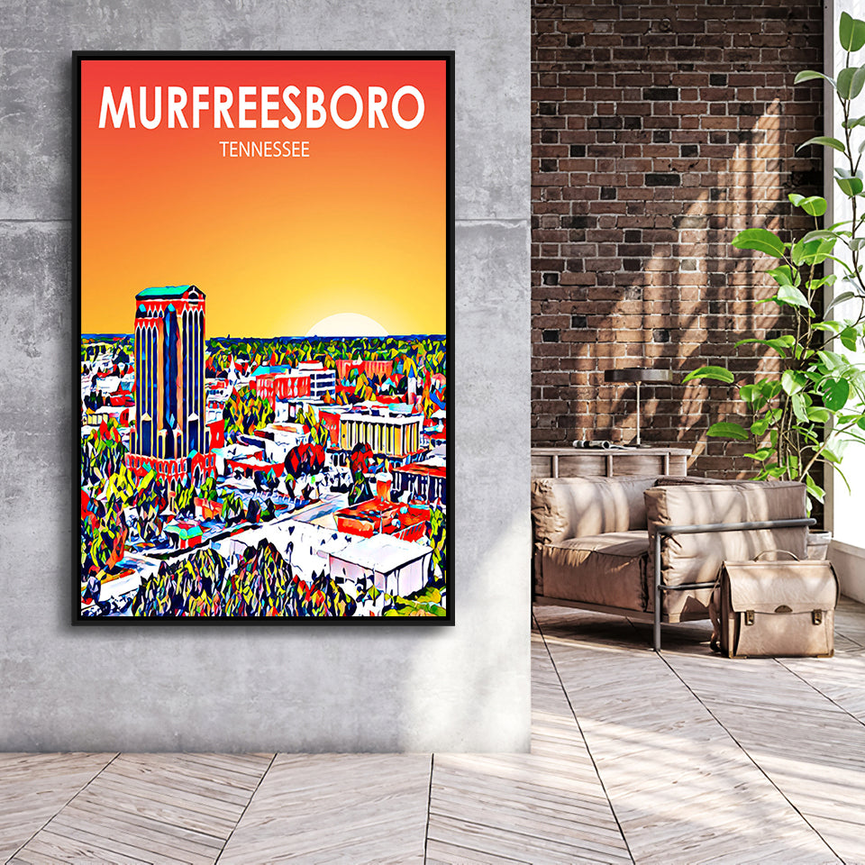 Murfreesboro Tennessee Art Sunset Landscape, Large Canvas, Framed Canvas Print Wall Art Home Decor, Floating Frame