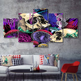 Mushroom And Skulls 5 Piece Canvas Prints Wall Art - Painting Prints, Wall Decor,Multi Panel