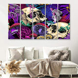 Mushroom And Skulls 5 Piece Canvas Prints Wall Art - Painting Prints, Wall Decor,Multi Panels