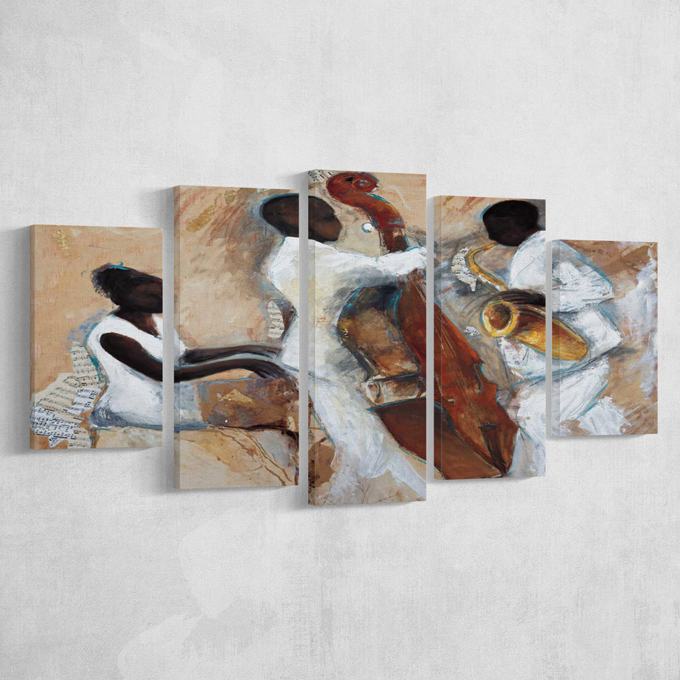 Music Jazz Musical Instruments Wall Decor 5 Piece Canvas Prints Wall Art Decor, Multi Panels, Mixed Canvas
