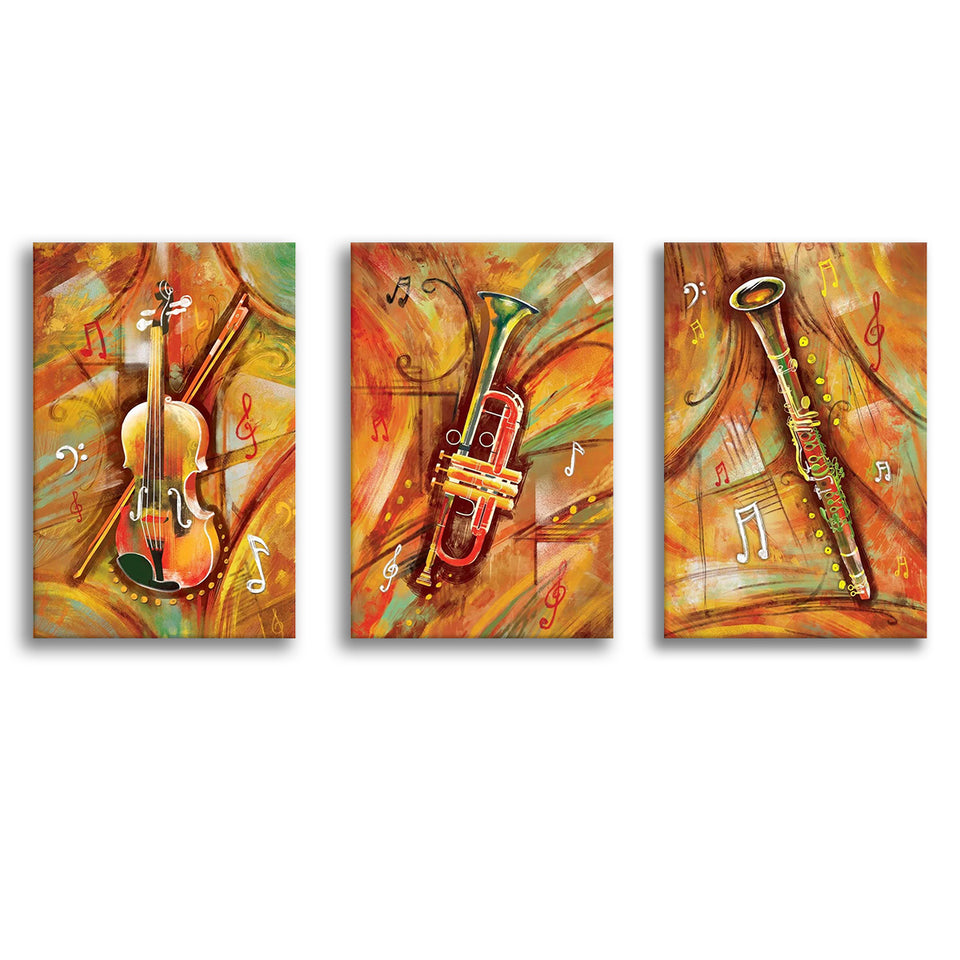 Musical Waves Colorfull Set of 3 Piece Canvas Prints Wall Art Decor