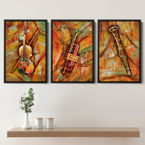 Musical Waves Colorfull Set of 3 Piece Framed Canvas Prints Wall Art Decor