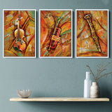 Musical Waves Colorfull Set of 3 Piece Framed Canvas Prints Wall Art Decor