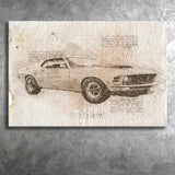Mustang Boss 429 Da Vinci Style Canvas Prints - Painting Canvas, Wall Art,Old Car, Prints for Sale,Wal Decor, Home Decor