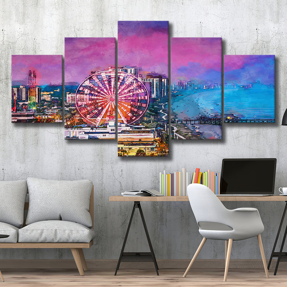 Myrtle Beach South Carolina Usa City 5 Pieces Mixed Canvas Prints Wall Art Home Decor