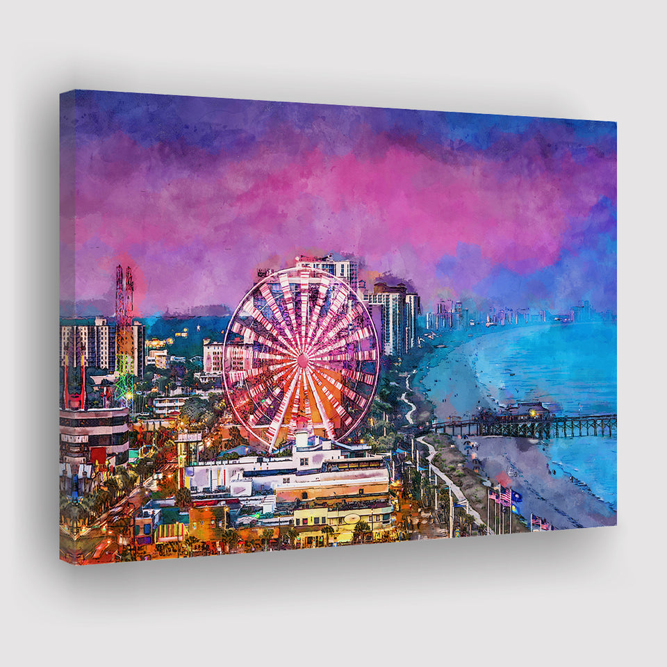Myrtle Beach South Carolina Usa City City Art Watercolor Canvas Prints Wall Art Home Decor, Large Canvas