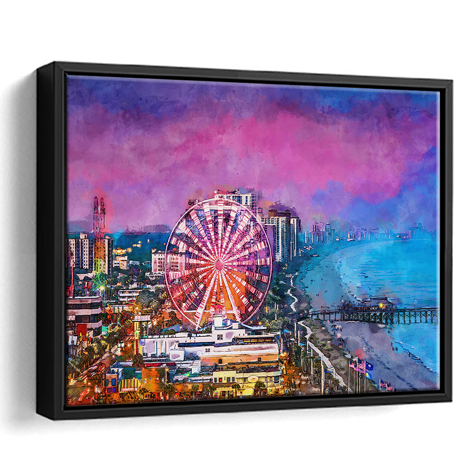 Myrtle Beach South Carolina Usa City City Art Watercolor Framed Canvas Prints Wall Art Home Decor,Floating Frame