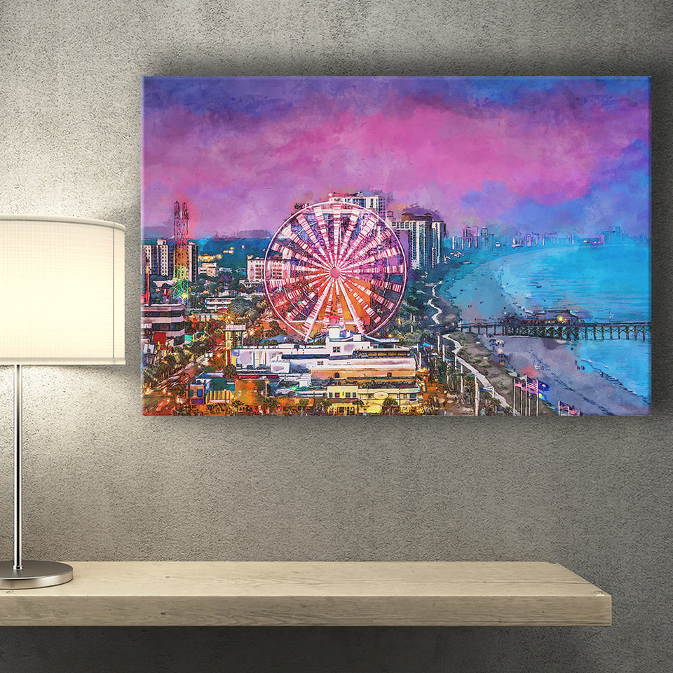 Myrtle Beach South Carolina Usa City City Art Watercolor Canvas Prints Wall Art Home Decor, Large Canvas