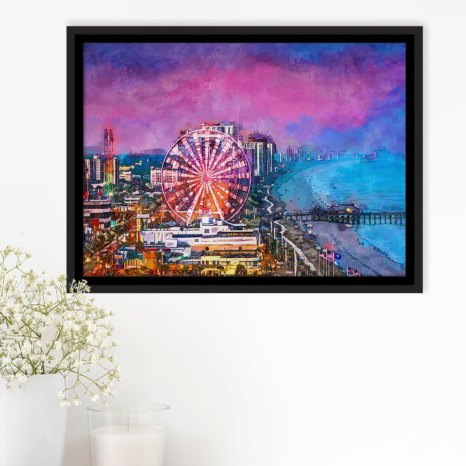 Myrtle Beach South Carolina Usa City City Art Watercolor Framed Canvas Prints Wall Art Home Decor,Floating Frame