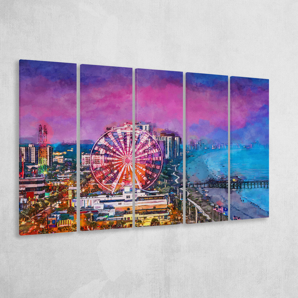 Myrtle Beach South Carolina Usa City 5 Pieces Extra Large Canvas Prints Wall Art Home Decor