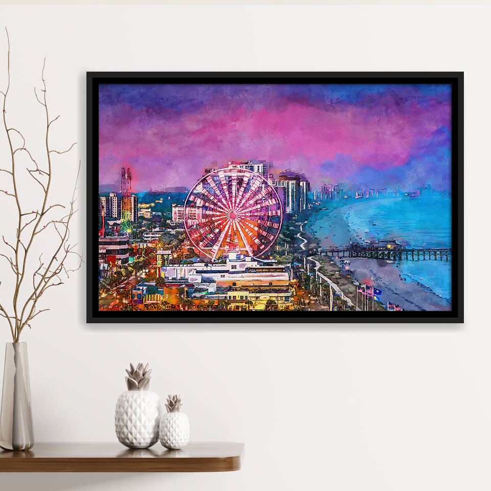 Myrtle Beach South Carolina Usa City City Art Watercolor Framed Canvas Prints Wall Art Home Decor,Floating Frame
